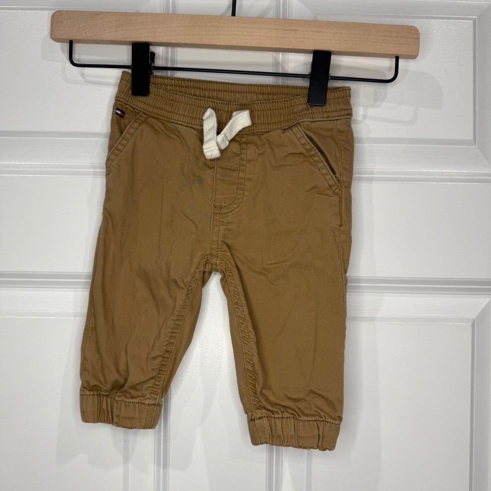 Tommy Hilfiger Boys Khaki Jogger‎ Pants Elastic Waist Drawstring Size 3-6 Months